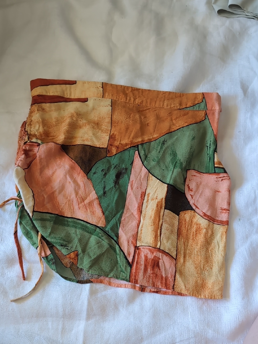 Forever 21 Abstract Print Satin Mini Skirt in Coral, Green & Tan